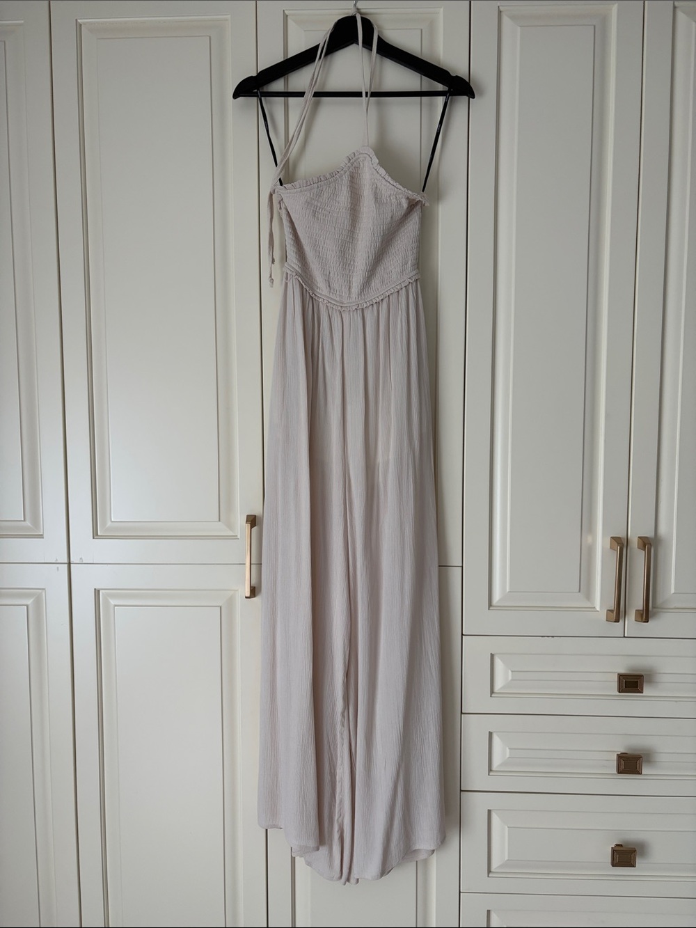 Forever 21 Light Beige/Taupe Smocked Halter Jumpsuit